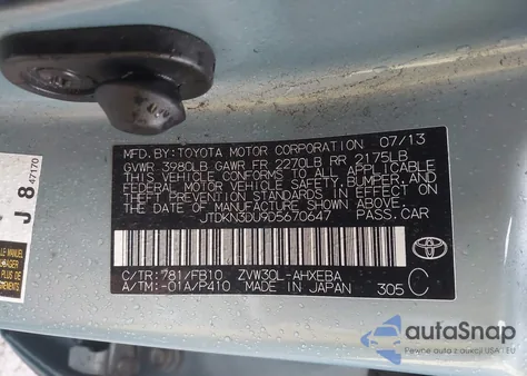 2013 Toyota Prius Three from USA, damaged, VIN JTDKN3DU9D5670647
